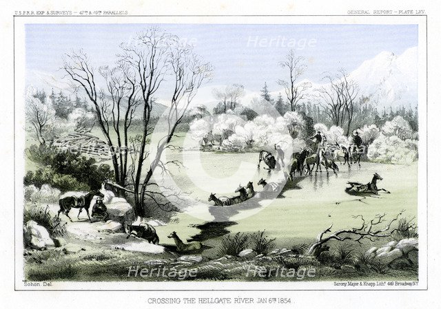 Crossing the Hellgate River, 6 January 1854 (1856).Artist: John Mix Stanley
