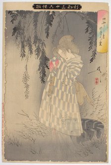 The ghost of Okiku at Sarayashiki. (From the series New Forms of Thirty-six Ghosts), 1890. Artist: Yoshitoshi, Tsukioka (1839-1892)