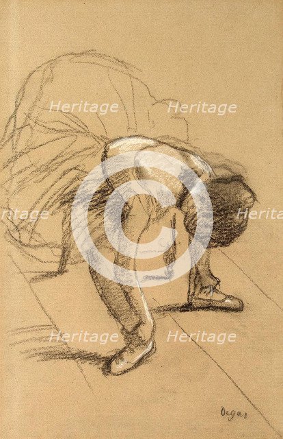 'Seated Dancer Adiusting her Shoes', c1876.  Artist: Edgar Degas