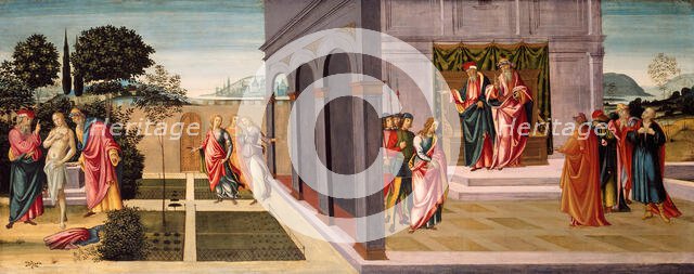 Susanna and the Elders in the Garden, and the Trial of Susanna before the Elders, c. 1500. Creator: Master of Apollo and Daphne.