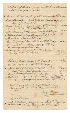 List of bonds for the hire of enslaved persons given to Evan Brown to collect, 1794 - 1795    . Creator: Unknown.