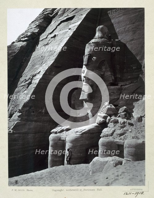 Seated colossus of Rameses II, Temple of Abu Simbel, Egypt, c1860-1890. Artist: Frank Mason Good