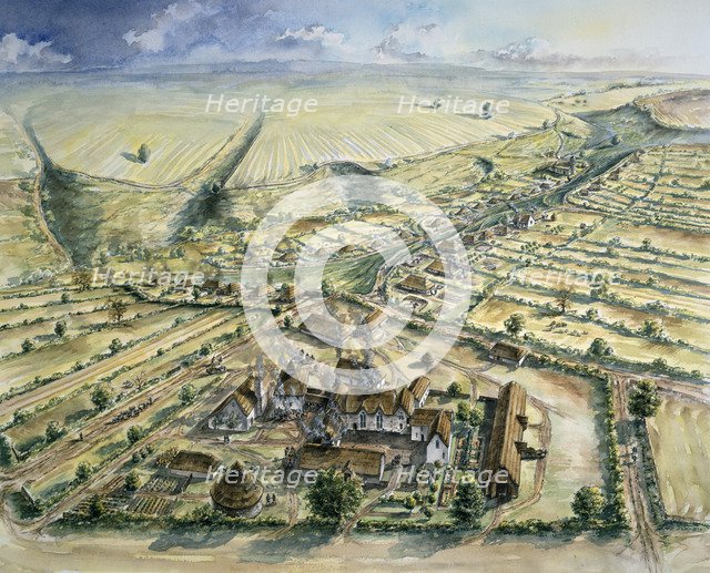 Wharram Percy Medieval Village, late 12th century, (c1990-2010). Artist: Peter Dunn.