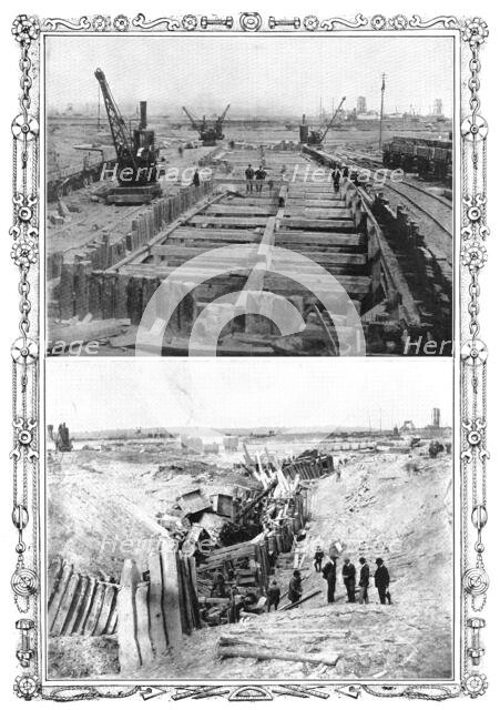 The Dock Disaster at Newport: the fatal trench before and after..., 1909. Creator: Collins.