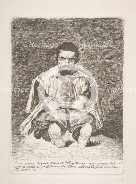 A dwarf (un enano) known as 'El Primo' after Diego Velázquez, 1778. Creator: Francisco Goya.