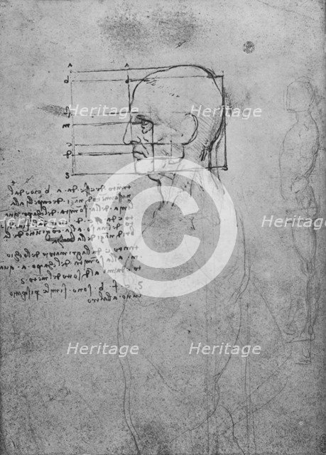'Study of a Man's Nude Torso, the Head Squared for Proportion', c1480 (1945). Artist: Leonardo da Vinci.