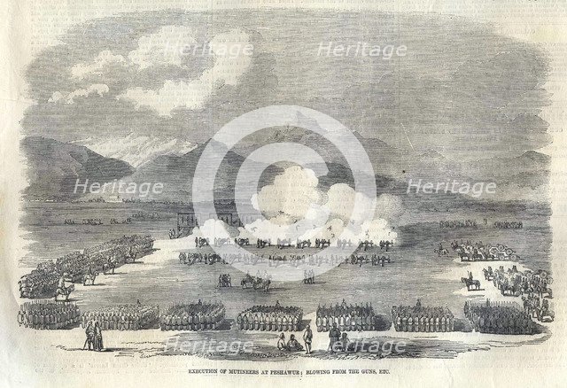 Blowing from guns in British India, 1857. Artist: Anonymous  