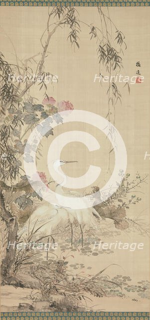 Egrets, Peonies, and Willows, early 19th century. Creator: Yamamoto Baiitsu.