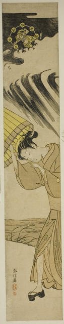 Woman Opening Umbrella as Thunder Approaches, c. 1769. Creator: Suzuki Harunobu.