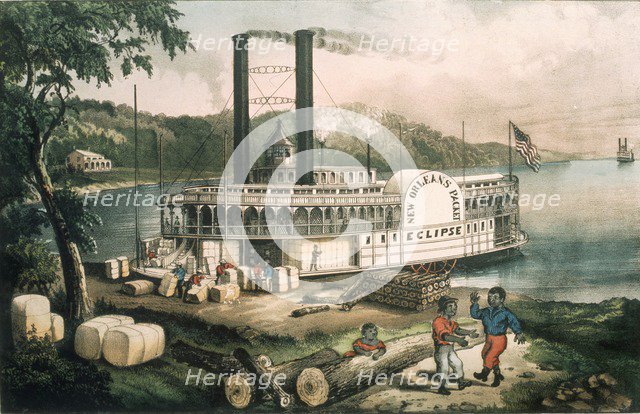 Loading Cotton on the Mississippi, Currier & Ives, pub. 1870 (colour lithograph)
