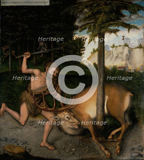Hercules capturing the Ceryneian Hind (From The Labours of Hercules). Artist: Cranach, Lucas, the Elder (1472-1553)
