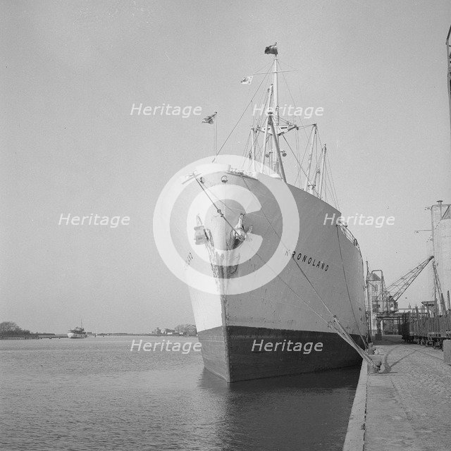 The M/S 'Kronoland' moored at the quayside, Landskrona harbour, Sweden 1953. Artist: Unknown