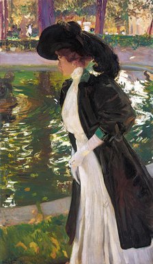 Clotilde Strolling in the Gardens of La Granja , 1907. Creator: Sorolla y Bastida, Joaquín (1863-1923).