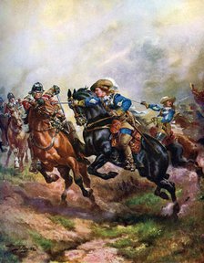 'Prince Rupert's Cavalry Charging at Edgehill in 1642', c1920. Artist: Henry A Payne