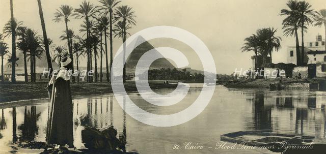 'Cairo - Flood Time near Pyramids', c1918-c1939. Creator: Unknown.