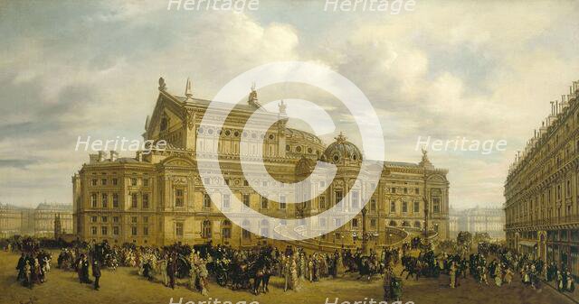 Opera Garnier seen from rue Auber, circa 1880, 9th arrondissement. Creator: Leonard Saurfelt.