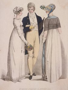Two women and a man wearing evening dress, 1808. Artist: W Read