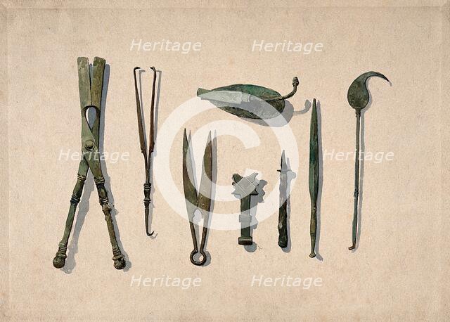 Eight ancient Roman surgical instruments, 1850-1910. Creator: Unknown.