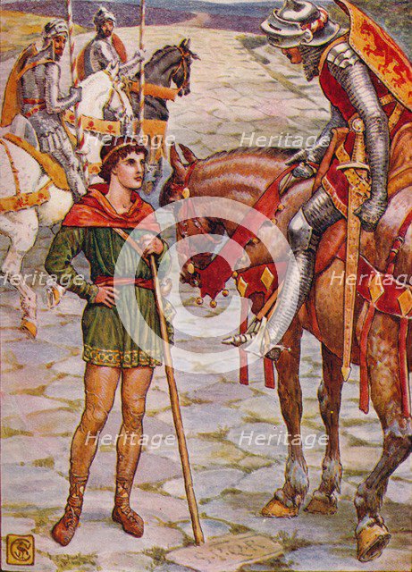 'Young Percival Questions Sir Owen', 1911.  Artist: Walter Crane.