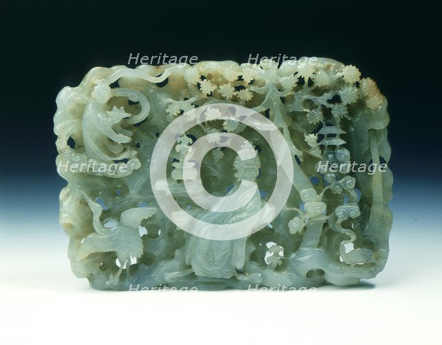 Jade reticulated plaque of Daoist paradise, late Ming or early Qing dynasty, China, 17th century. Artist: Unknown
