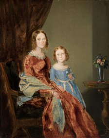 Portrait of Wife with Daughter Maria, c1837. Creator: Karol Wolanski.