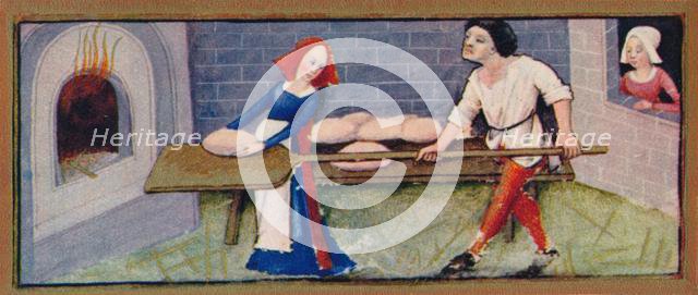 December - baking, 15th century, (1939). Creators: Robinet Testard, Jean Bourdichon.