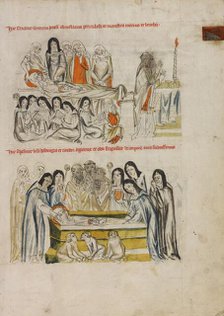 Nuns Praying over the Body of Saint Hedwig: The Burial of Saint Hedwig; Vita beatae Hedwigis, 1353. Creator: Unknown.