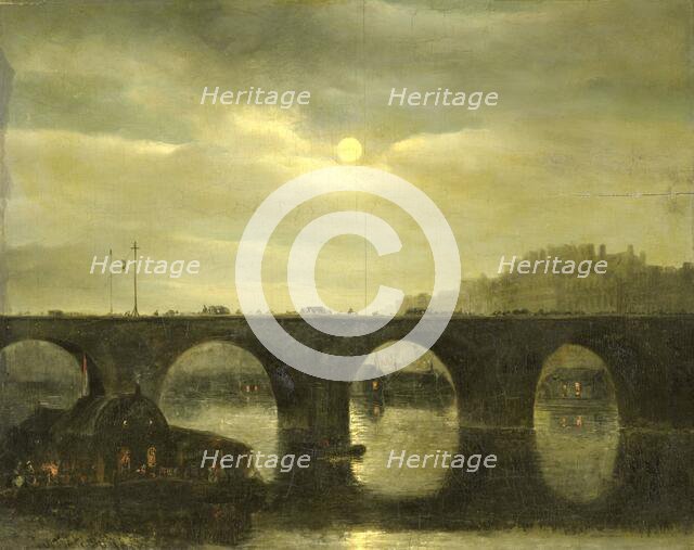 One of the Bridges over the Seine, Paris, in the Moonlight, 1835. Creator: Antonie Waldorp.