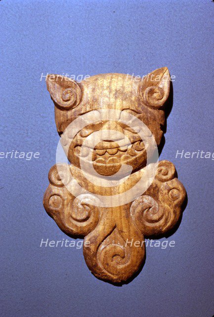 Wooden bridle ornament, Head of Tiger from  Altai, 5th century BC-4th century BC. Artist: Unknown.