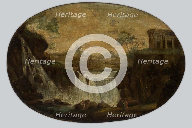 Landscape with a Waterfall and an Ancient Temple (Tivoli?), between 1775-1825. Creator: Unknown.