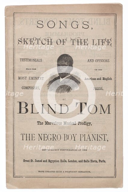 Songs, Sketch of the Life of Blind Tom, ca. 1876. Creator: The Sun Book and Job Printing Establishment.