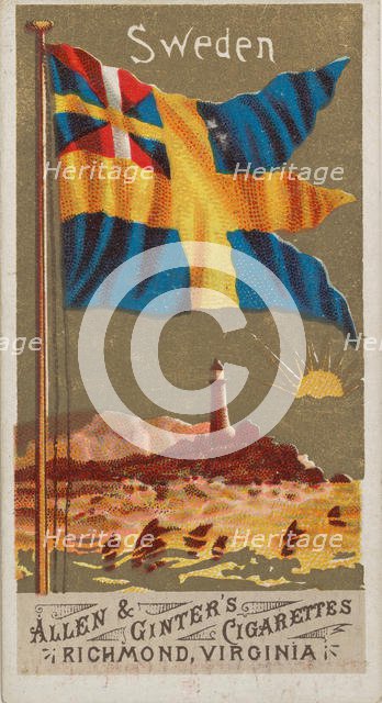 Sweden, from Flags of All Nations, Series 1 (N9) for Allen & Ginter Cigarettes Brands, 1887. Creator: Allen & Ginter.
