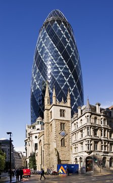 Church of St Andrew Undershaft and the Gherkin, City of London, 2012. Artist: James O Davies.