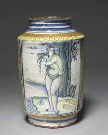 Cylindrical Storage Jar: Venus on the Sea Shore, c. 1507-1510. Creator: Unknown.