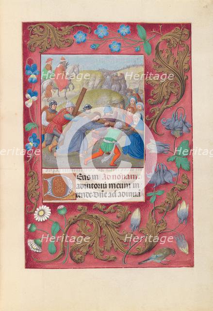 Hours of Queen Isabella the Catholic, Queen of Spain: Fol. 69r, Christ Carrying the Cross, c. 1500. Creator: Master of the First Prayerbook of Maximillian (Flemish, c. 1444-1519); Associates, and.