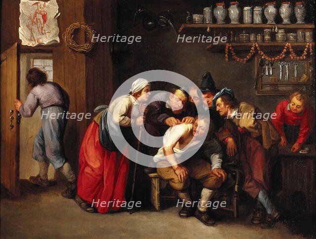 A surgeon removing a plaster from a man's back, with five people looking on, 1647/1667. Creator: Adriaen Rombouts.