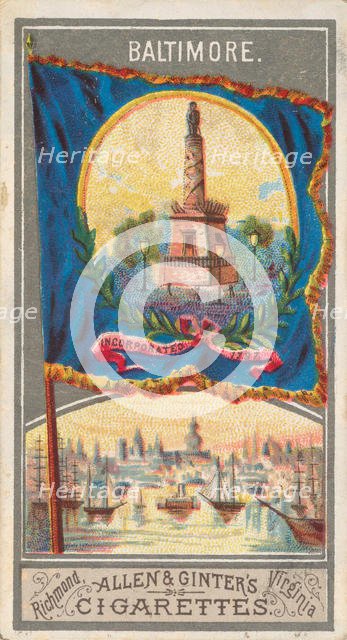 Baltimore, from the City Flags series (N6) for Allen & Ginter Cigarettes Brands, 1887. Creator: Allen & Ginter.