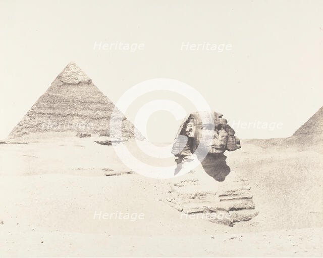 Djizeh (Nécropole de Memphis), Sphinx et Pyramides, 1851-52, printed 1853-54. Creator: Félix Teynard.