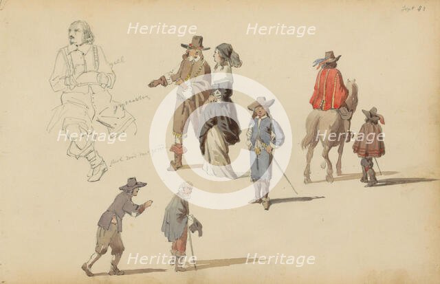 Figures in seventeenth-century clothing, 1852. Creator: Cornelis Springer.