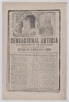 News story about the sighting of a skeleton inside a church, a man lies on the floor..., 1903. Creator: José Guadalupe Posada.