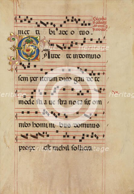 Bifolium with Foliated Initial C, from a Gradual, Italian, second half 15th century. Creator: Unknown.