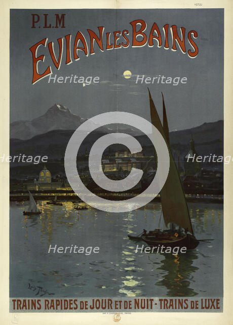 P.L.M. Evian les Bains. Trains rapides de jour et de nuit. Trains de luxe, 1908. Creator: Tauzin, Louis (1842-1915).