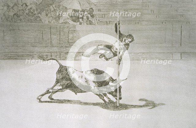 Bullfighting, series of etchings by Francisco de Goya, plate 20: 'Ligereza y atrevimiento de Juan…
