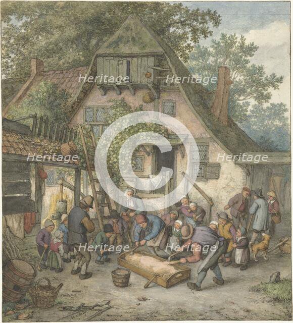 Scalding the Hog, 1678. Creator: Adriaen van Ostade.