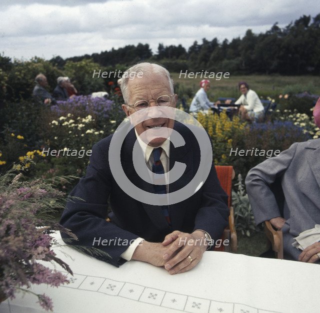 King Gustaf VI Adolf of Sweden on his yearly visit to the Summer Café, Skäret, Arild, Scania, 1973 Artist: Unknown