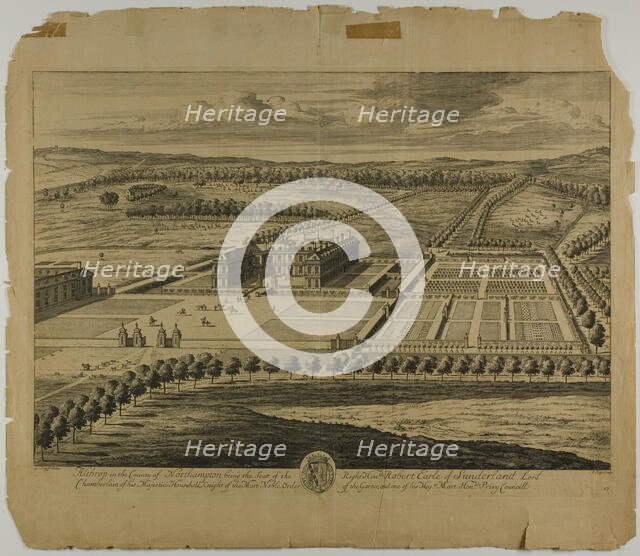 Althrop in the County of Northampton, plate 27 from Britannia Illustrata, published 1707. Creator: Johannes Kip.