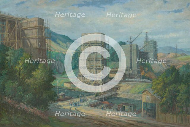 Viaduct construction near Ruzín, 1953. Creator: Peter Konecný.