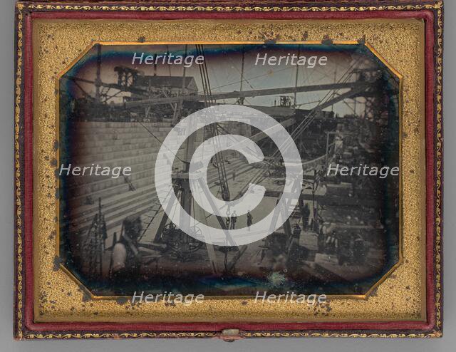 Untitled (Construction of the First Drydock, U.S. Navy Yard, Dry Dock #1 Brooklyn, NY), 1845. Creator: Unknown.