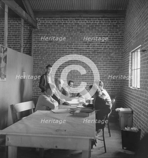 Bakersfield, California Applications for "grants" during cotton pickers' strike, 1938. Creator: Dorothea Lange.