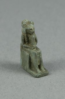 Amulet of a Seated Lion-headed Goddess Holding a Sistrum, possibly Bastet, Egypt, Third... Creator: Unknown.